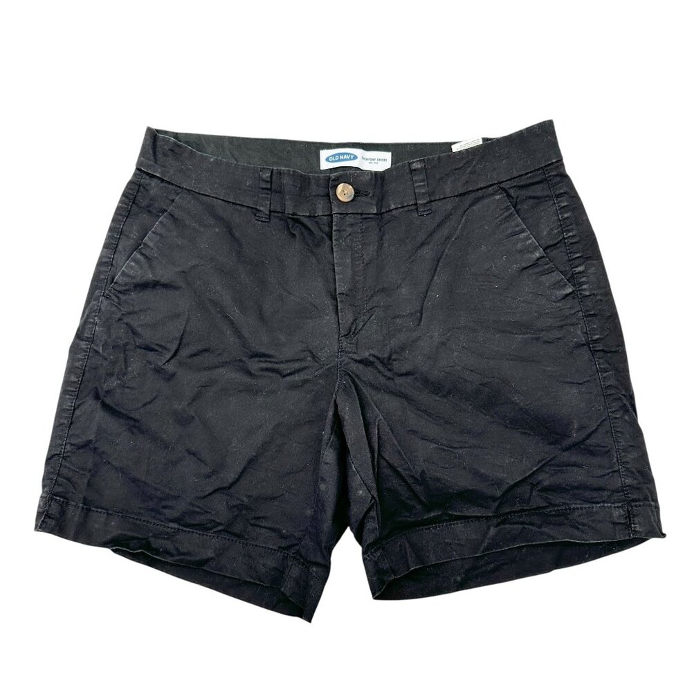 Old Navy Shorts Womens Size 12 Black Everyday Mid-Rise Cotton Blend 7 in Inseam